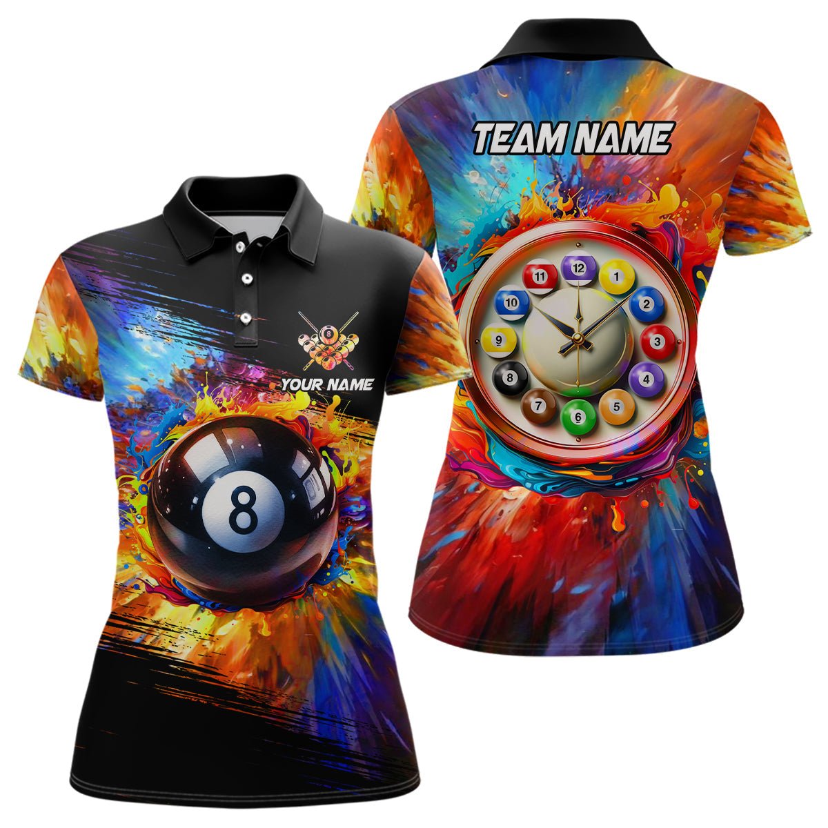 Bunte Lustige 8 - Ball Pool Polo - Shirt T1109 für Damen - Outfitsuche