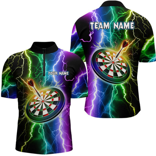 Bunte Thunder Lightning Darts Viertel-Zip-Shirt | Personalisiertes Darts-Shirt für Herren | Dart Trikot L1439 - Outfitsuche