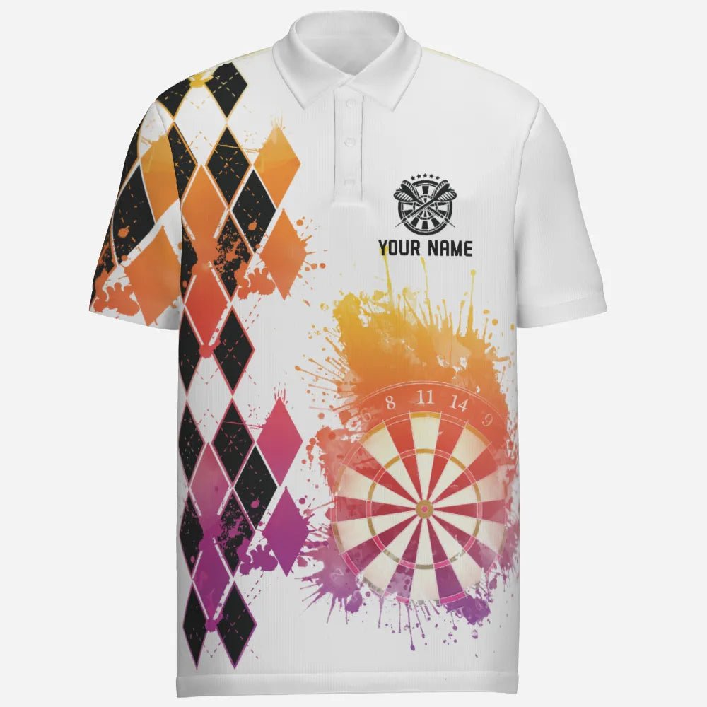 Bunter Wasserfarben-Argyle-Muster Herren Darts Polo Shirt, individuell anpassbare Dart Trikots für Männer A370 - Outfitsuche