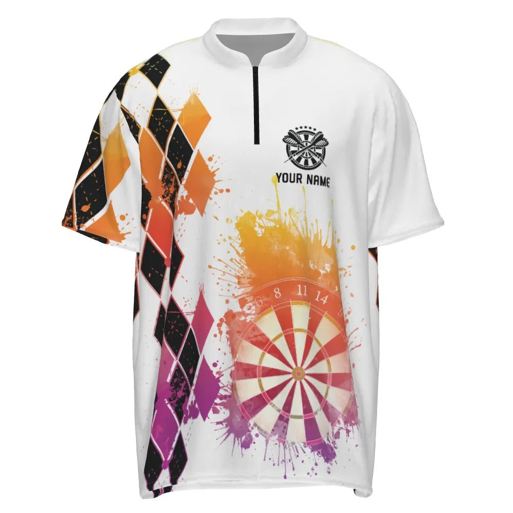 Bunter Wasserfarben-Argyle-Muster Herren Darts Polo Shirt, individuell anpassbare Dart Trikots für Männer A370 - Outfitsuche