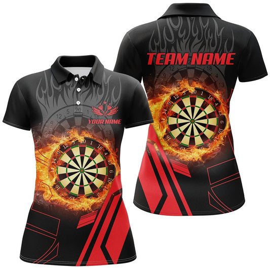 Damen 3D Dartboard Feuer Flamme Rotes Poloshirt - Individuelles Dartspieler Geschenk T1276 - Outfitsuche