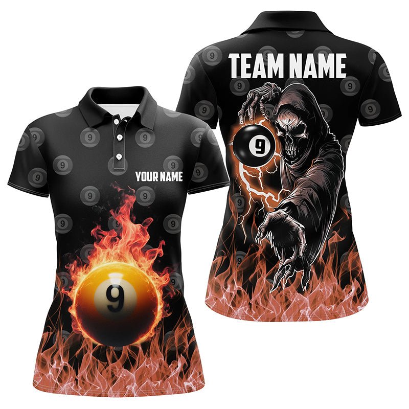 Damen Billiard Polo - Shirt mit Flammen - Skull V1125 - Outfitsuche