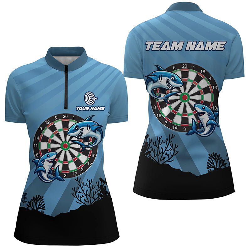 Damen Blauer Hai Dartboard Viertel - Zip Shirt T1284 - Outfitsuche