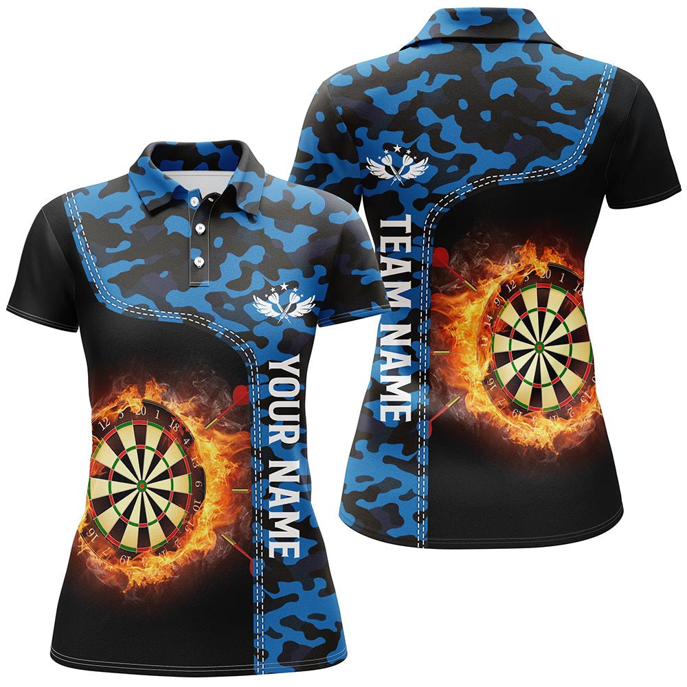 Damen Blaues Tarnflammen - Darts - Polo - Shirt L1238 - Outfitsuche