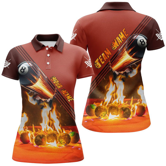 Damen Custom 3D Feuer 8 - Ball Billard Polo - Shirt T1206 - Outfitsuche