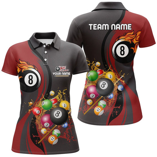 Damen Custom 8 - Ball Flame Billard Polo - Shirt V0257 - Outfitsuche