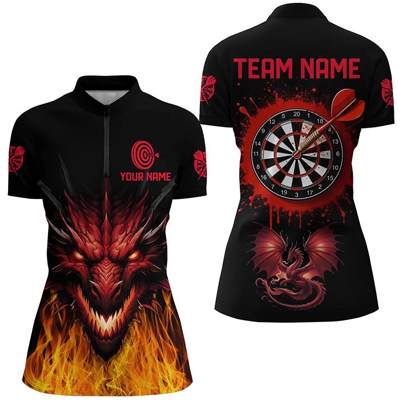 Damen Custom Dragon Darts Quarter - Zip Shirt in Schwarz und Rot T1451 - Outfitsuche