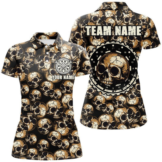 Damen Custom Retro Skull Muster Dartshirt T2654 - Outfitsuche