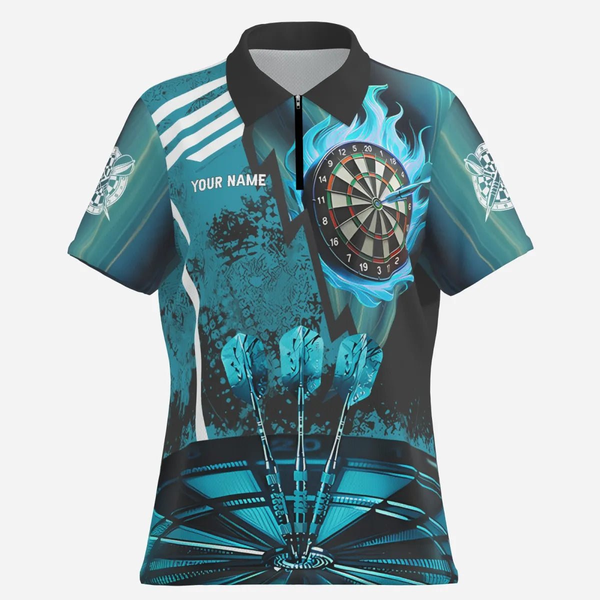 Damen Custom Türkis Feuerflamme Dart Shirt T2702 - Outfitsuche