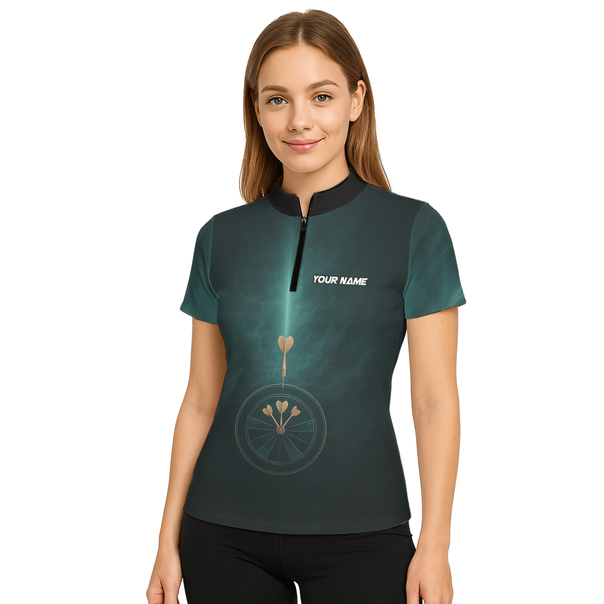 Damen Dart Polo Shirt - Personalisiert mit Wunschname Dunkelgrün Dartscheiben Design C2180 - Outfitsuche