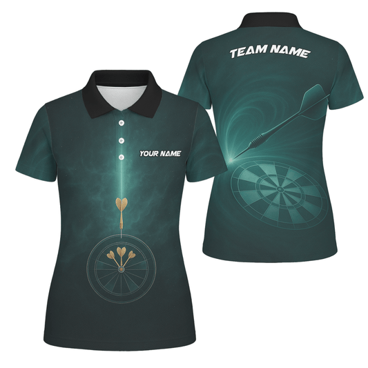 Damen Dart Polo Shirt - Personalisiert mit Wunschname Dunkelgrün Dartscheiben Design C2180 - Outfitsuche