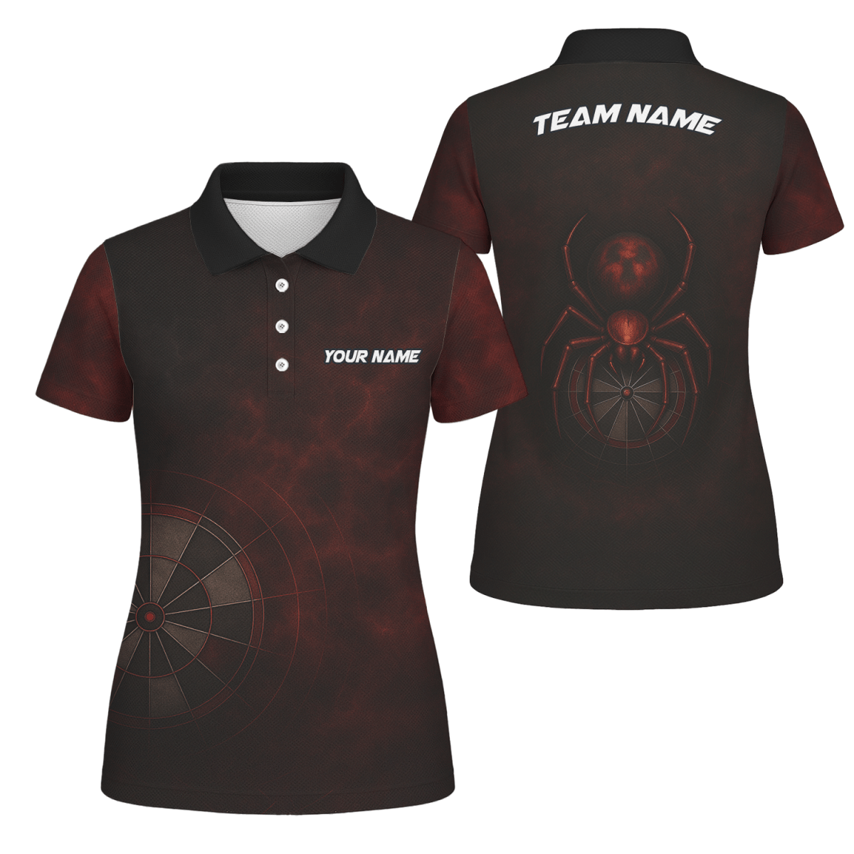 Damen Dart Polo Shirt Personalisiert Rot Schwarz Spider Grunge Dartboard Wunschname Team R7347 - Outfitsuche