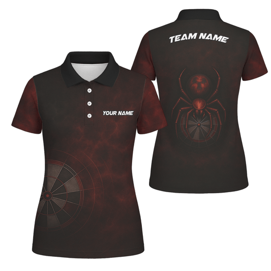 Damen Dart Polo Shirt Personalisiert Rot Schwarz Spider Grunge Dartboard Wunschname Team R7347 - Outfitsuche