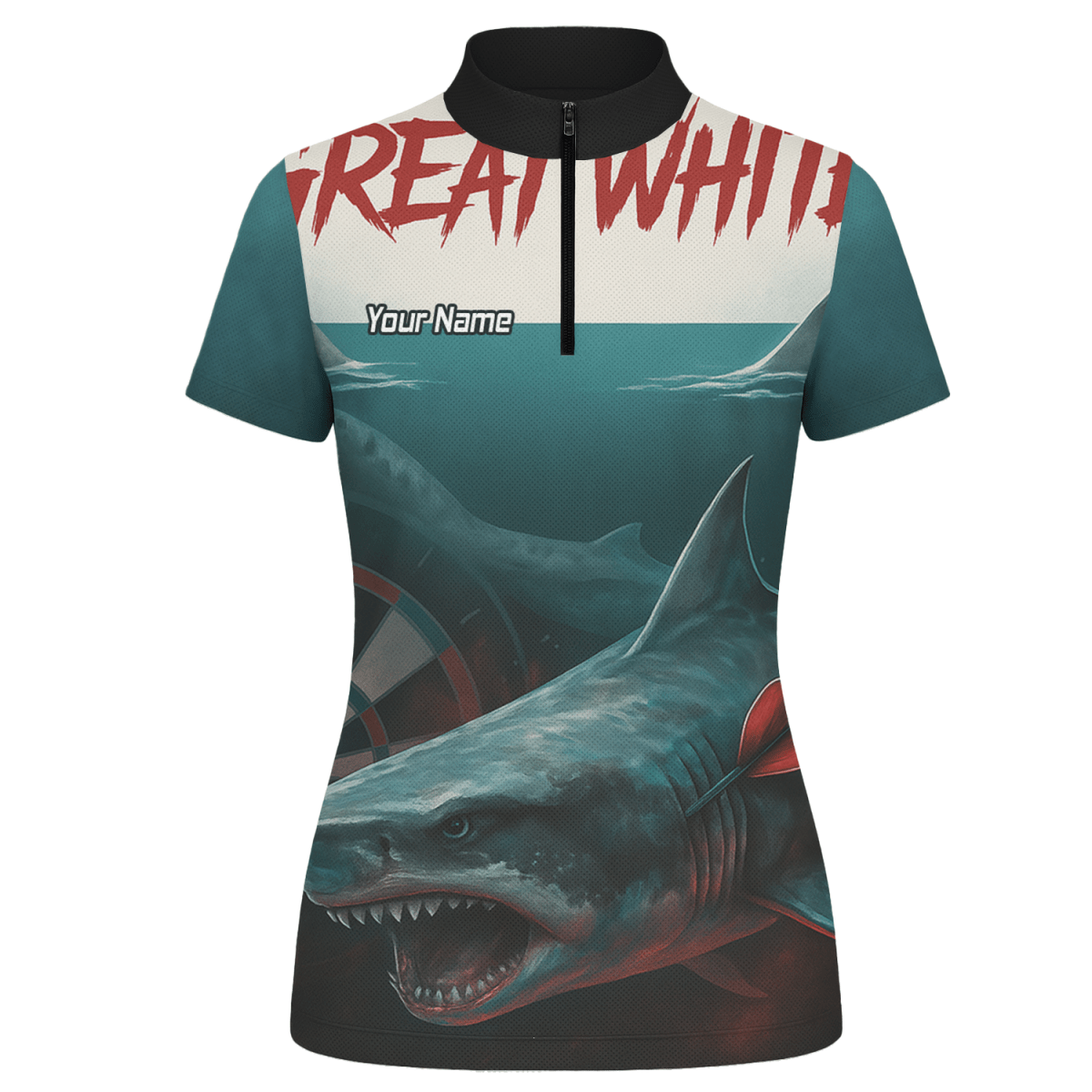 Damen Dart - Polo - Shirt Personalisiert Weißer Hai – Teamname – Petrol Schwarz T7018 - Outfitsuche