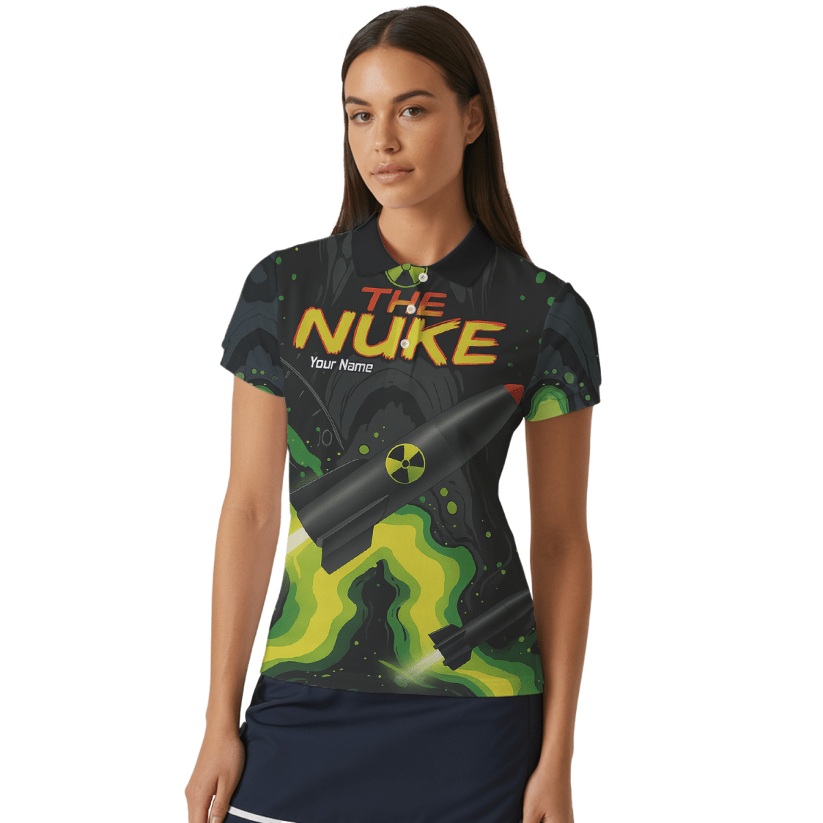 Damen Dart - Polohemd Personalisiert, Schwarz Grün, Nuke Design Z8899 - Outfitsuche