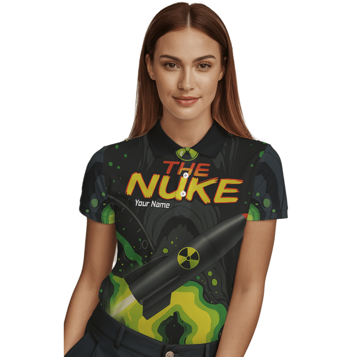 Damen Dart - Polohemd Personalisiert, Schwarz Grün, Nuke Design Z8899 - Outfitsuche