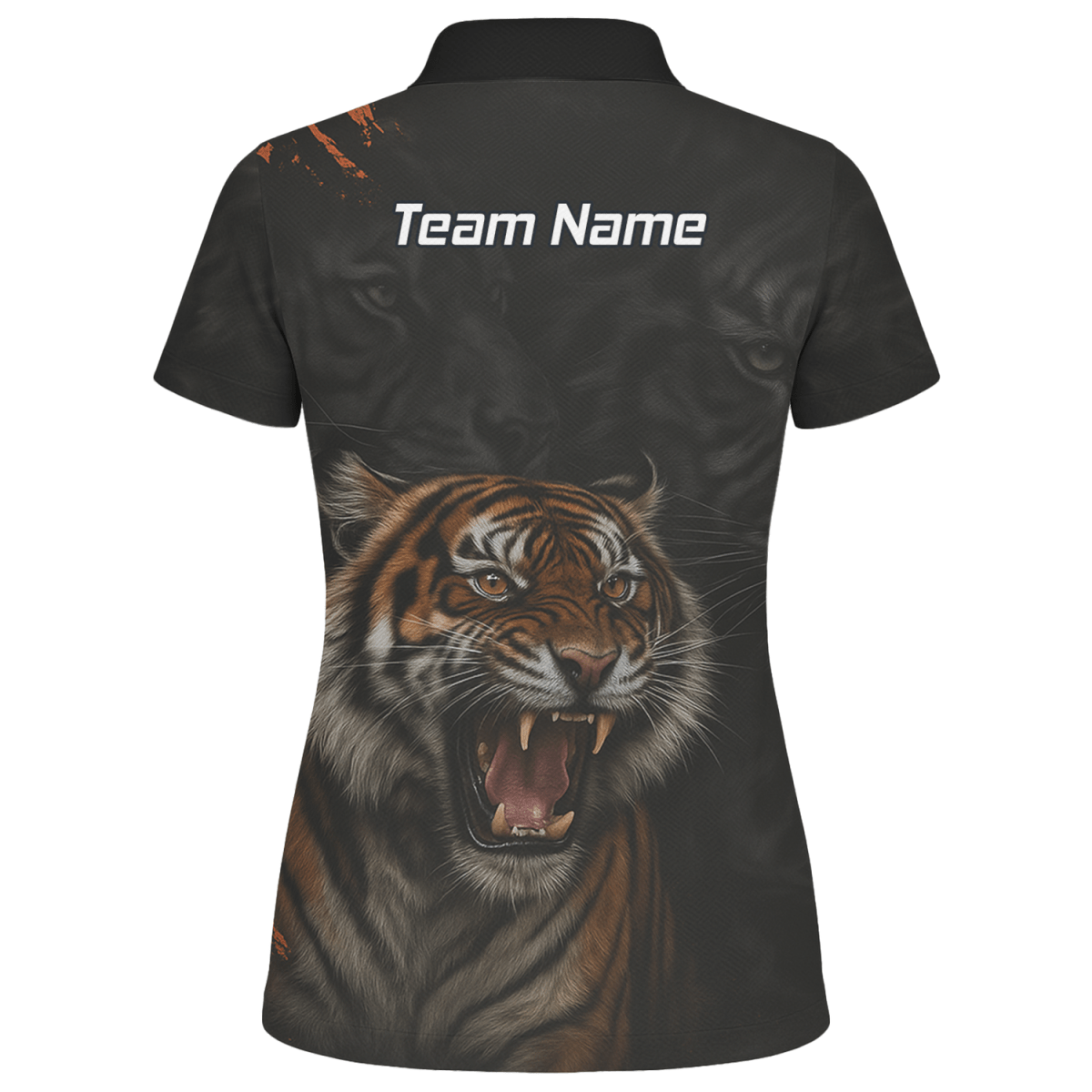 Damen Dart Polohemd Personalisiert – Tiger Team Trikot Schwarz – Mit Wunschname C7747 - Outfitsuche