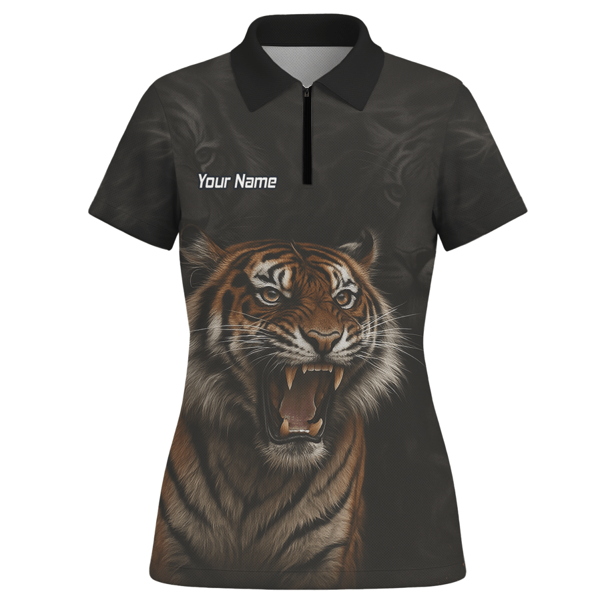 Damen Dart Polohemd Personalisiert – Tiger Team Trikot Schwarz – Mit Wunschname C7747 - Outfitsuche