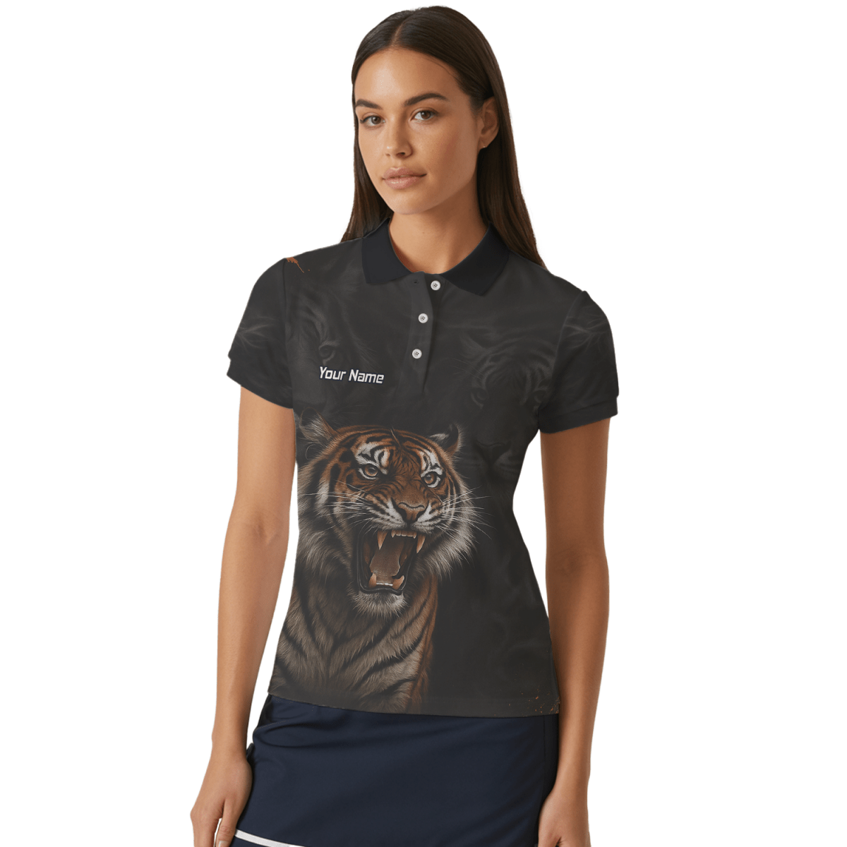 Damen Dart Polohemd Personalisiert – Tiger Team Trikot Schwarz – Mit Wunschname C7747 - Outfitsuche