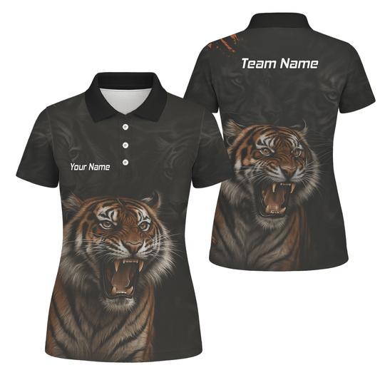 Damen Dart Polohemd Personalisiert – Tiger Team Trikot Schwarz – Mit Wunschname C7747 - Outfitsuche