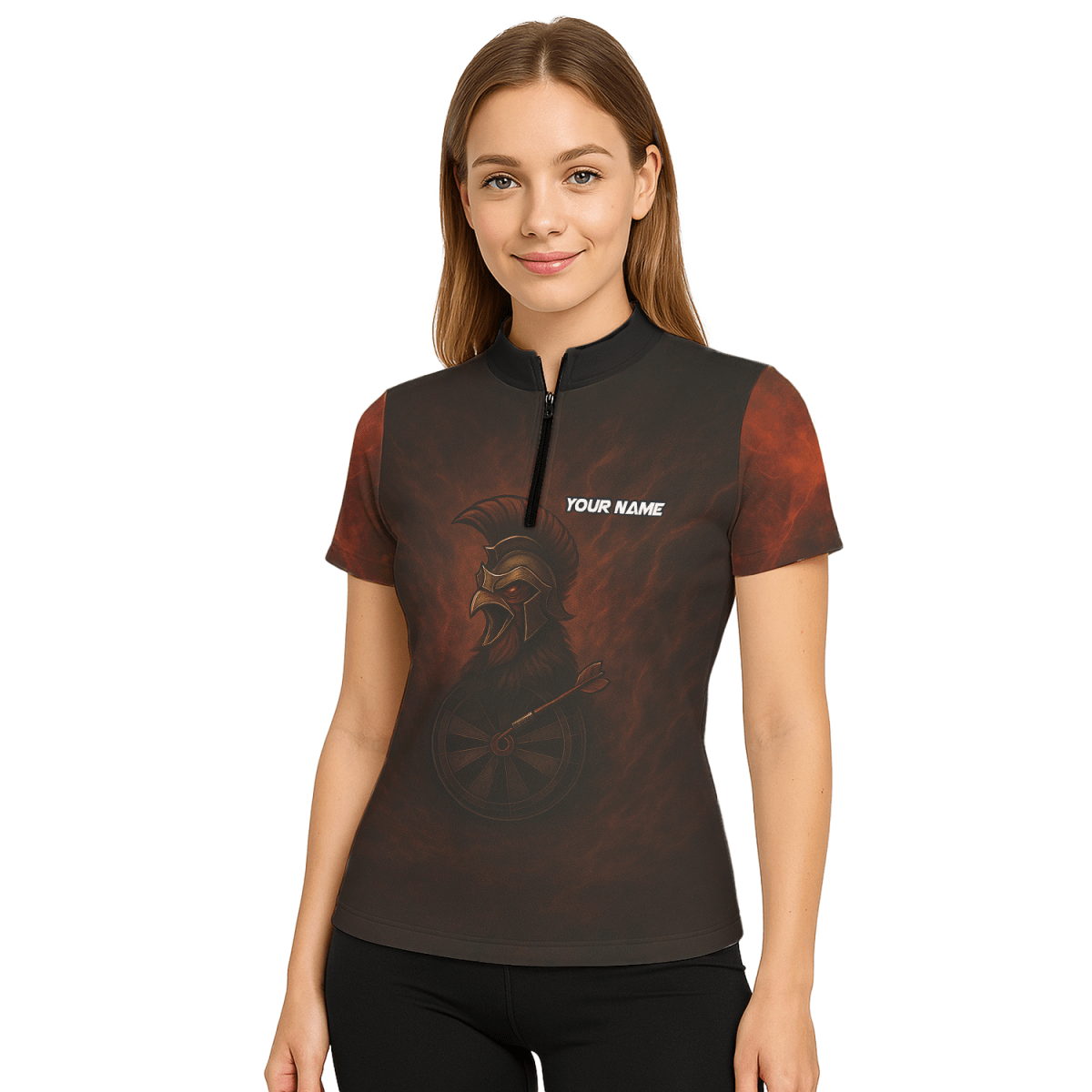 Damen Dart - Poloshirt mit Spartan Rooster Motiv in Rotbraun - Outfitsuche