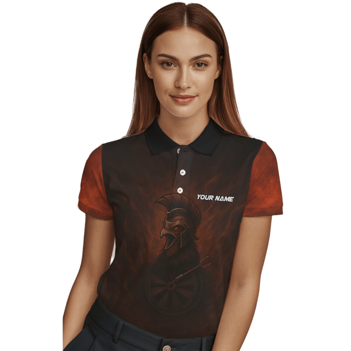 Damen Dart - Poloshirt mit Spartan Rooster Motiv in Rotbraun - Outfitsuche