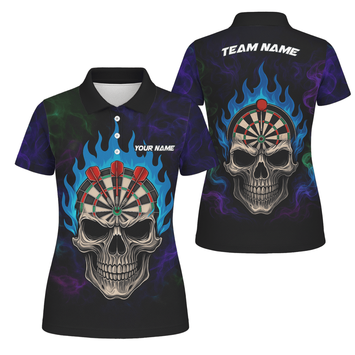 Damen Dart Poloshirt Personalisierbar Sensenmann Totenkopf Design Schwarz Lila C8621 - Outfitsuche