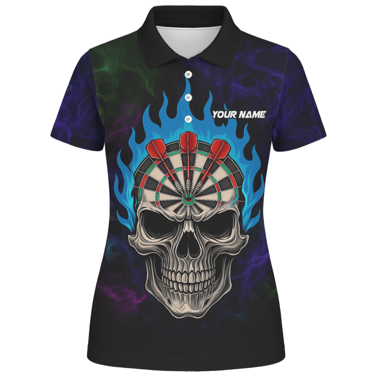 Damen Dart Poloshirt Personalisierbar Sensenmann Totenkopf Design Schwarz Lila C8621 - Outfitsuche