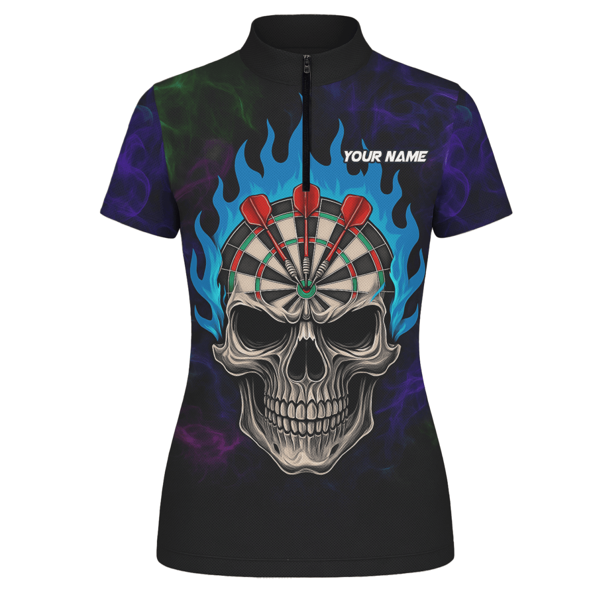 Damen Dart Poloshirt Personalisierbar Sensenmann Totenkopf Design Schwarz Lila C8621 - Outfitsuche