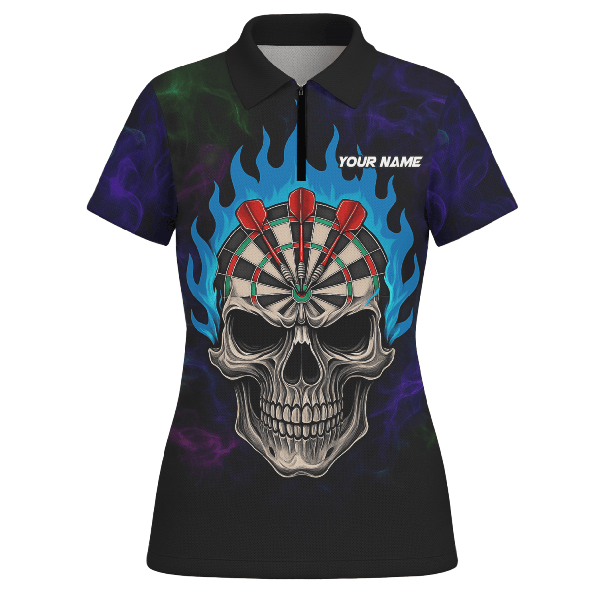 Damen Dart Poloshirt Personalisierbar Sensenmann Totenkopf Design Schwarz Lila C8621 - Outfitsuche