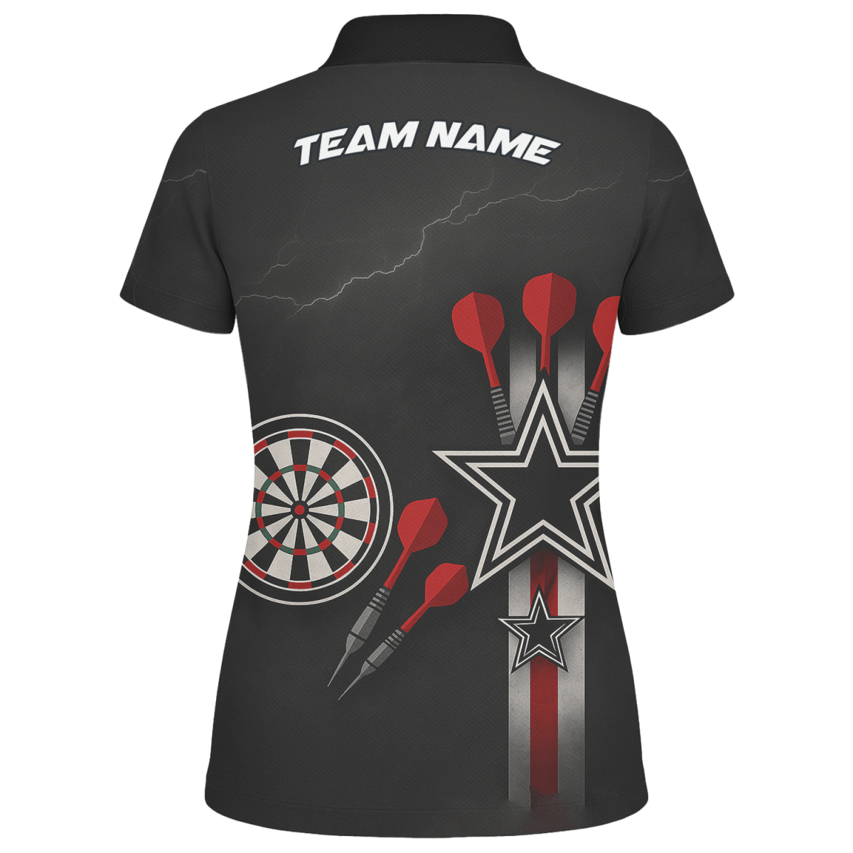 Damen Dart - Poloshirt Personalisiert - Schwarz - Rot - Weiße Sterne Grunge Design H3323 - Outfitsuche