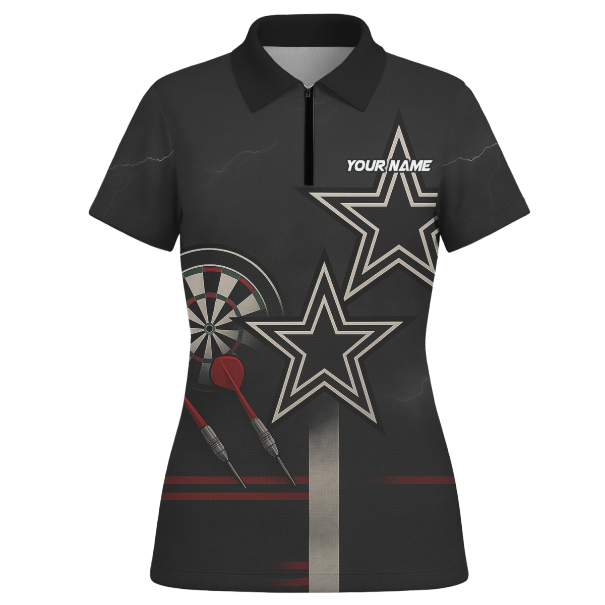 Damen Dart - Poloshirt Personalisiert - Schwarz - Rot - Weiße Sterne Grunge Design H3323 - Outfitsuche