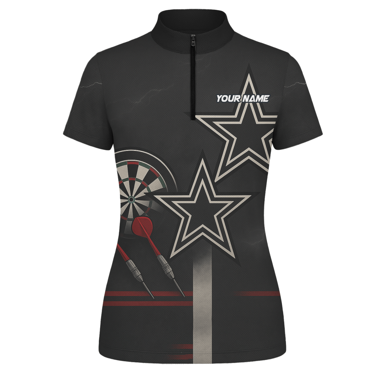 Damen Dart - Poloshirt Personalisiert - Schwarz - Rot - Weiße Sterne Grunge Design H3323 - Outfitsuche
