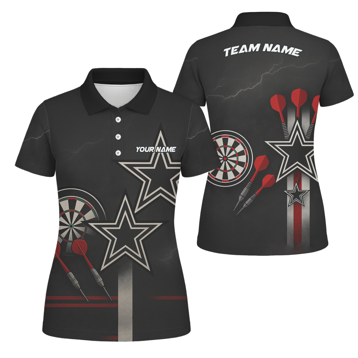 Damen Dart - Poloshirt Personalisiert - Schwarz - Rot - Weiße Sterne Grunge Design H3323 - Outfitsuche