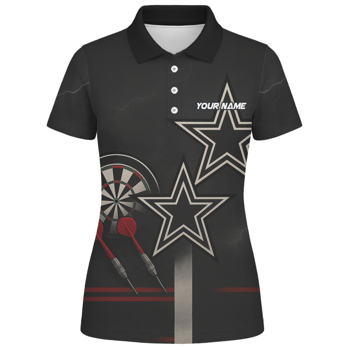 Damen Dart - Poloshirt Personalisiert - Schwarz - Rot - Weiße Sterne Grunge Design H3323 - Outfitsuche