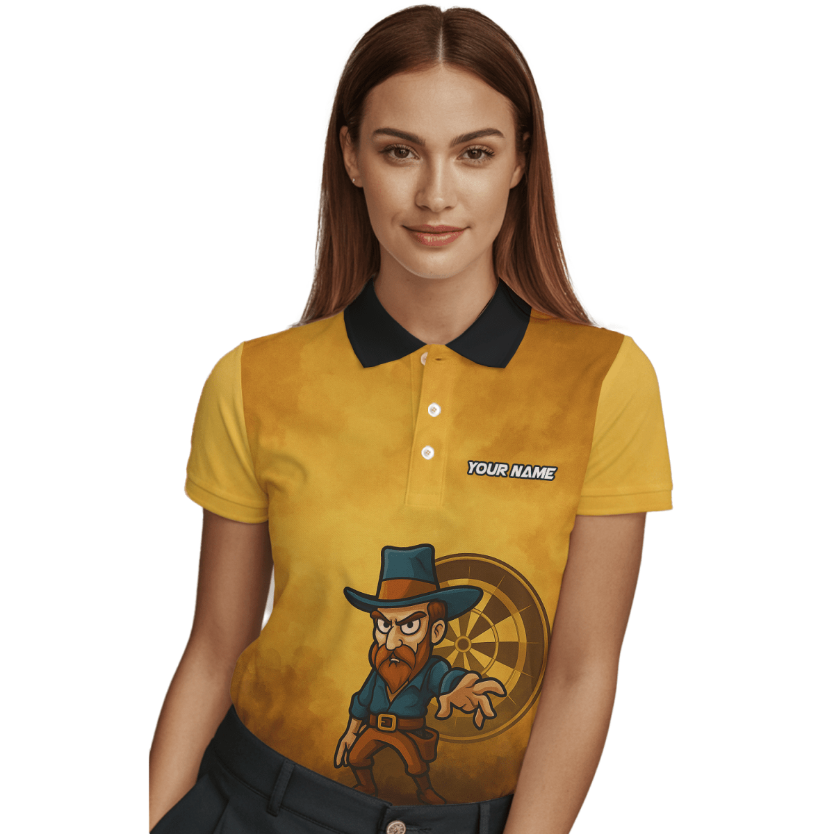 Damen Dart Poloshirt Personalisiert - Wilder Westen Cowboy - Mit Wunschnamen & Team - Braun Gelb Z4073 - Outfitsuche