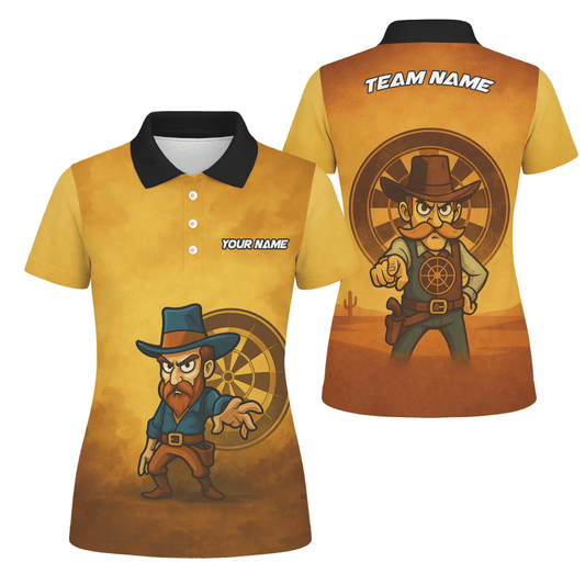 Damen Dart Poloshirt Personalisiert - Wilder Westen Cowboy - Mit Wunschnamen & Team - Braun Gelb Z4073 - Outfitsuche