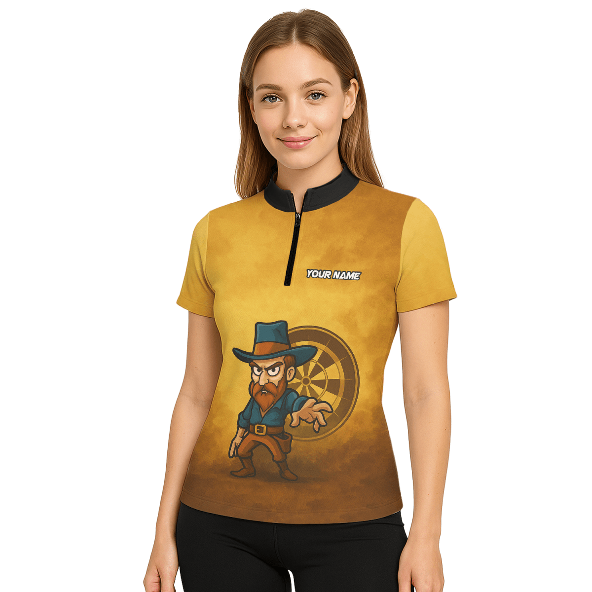 Damen Dart Poloshirt Personalisiert - Wilder Westen Cowboy - Mit Wunschnamen & Team - Braun Gelb Z4073 - Outfitsuche