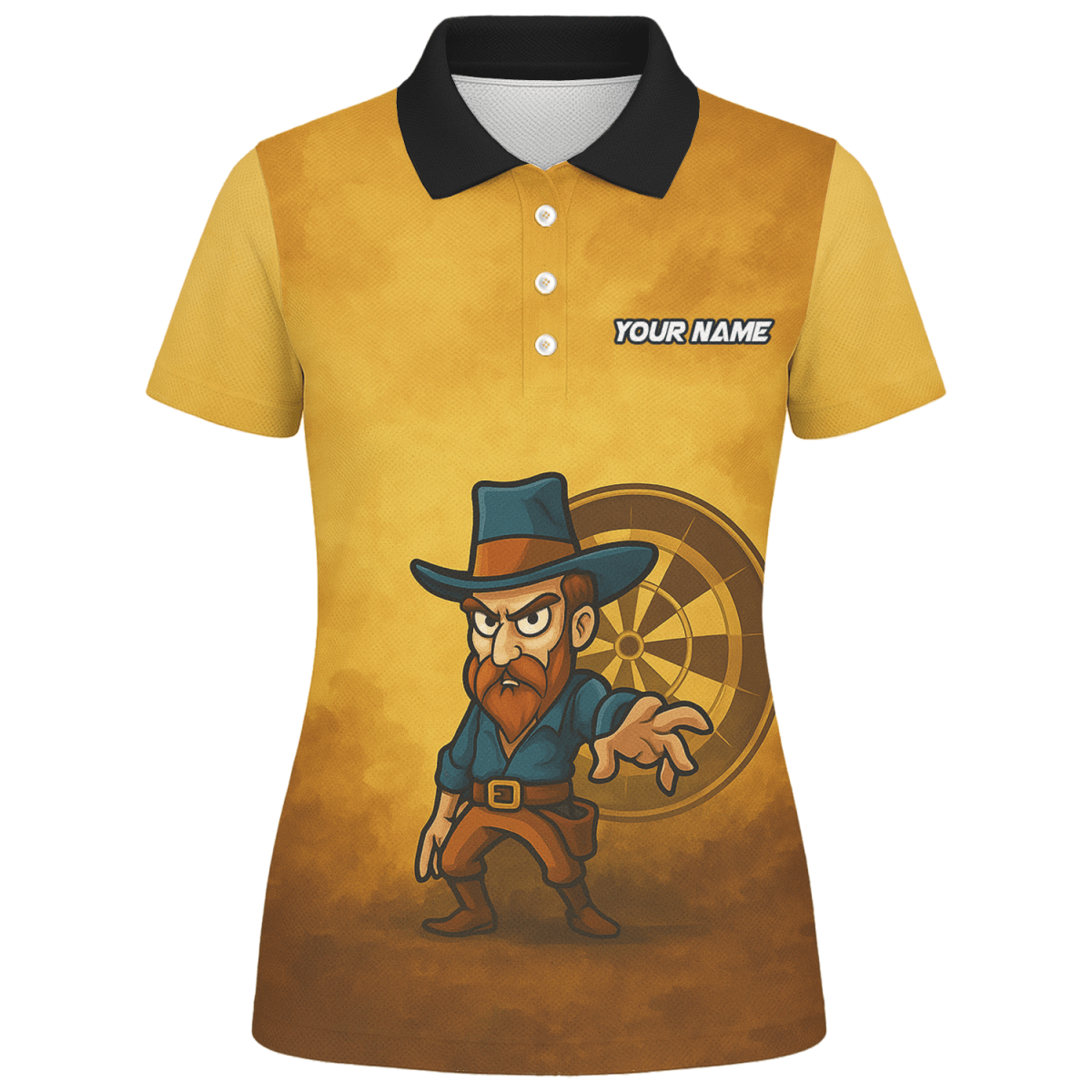 Damen Dart Poloshirt Personalisiert - Wilder Westen Cowboy - Mit Wunschnamen & Team - Braun Gelb Z4073 - Outfitsuche