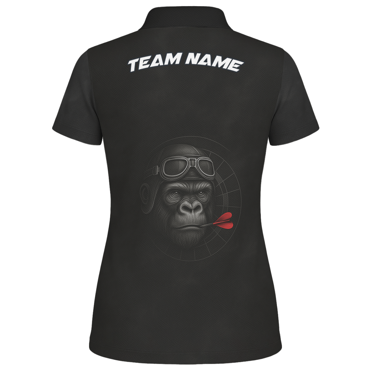 Damen Dart Poloshirt Trikot personalisiert - Gorilla Brille Roter Dart Teamname Schwarz - G7594 - Outfitsuche