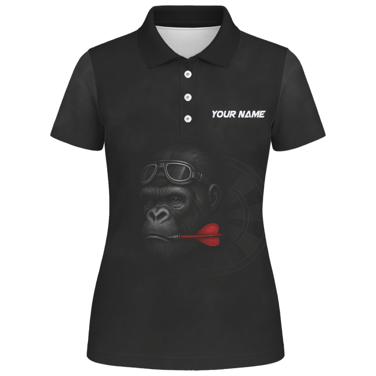 Damen Dart Poloshirt Trikot personalisiert - Gorilla Brille Roter Dart Teamname Schwarz - G7594 - Outfitsuche