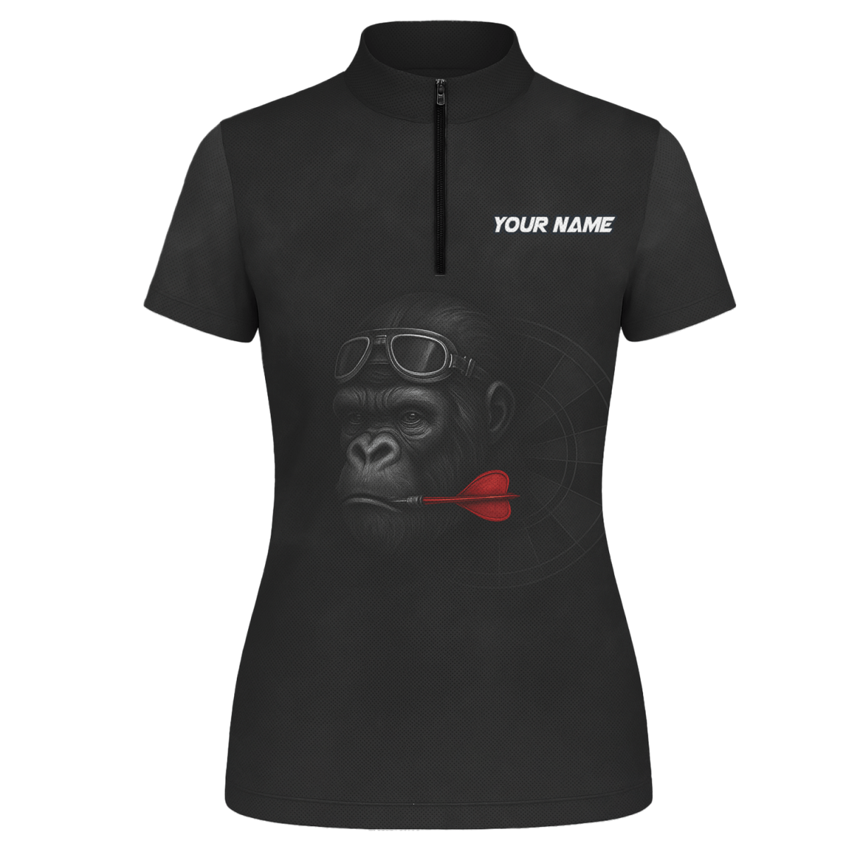 Damen Dart Poloshirt Trikot personalisiert - Gorilla Brille Roter Dart Teamname Schwarz - G7594 - Outfitsuche