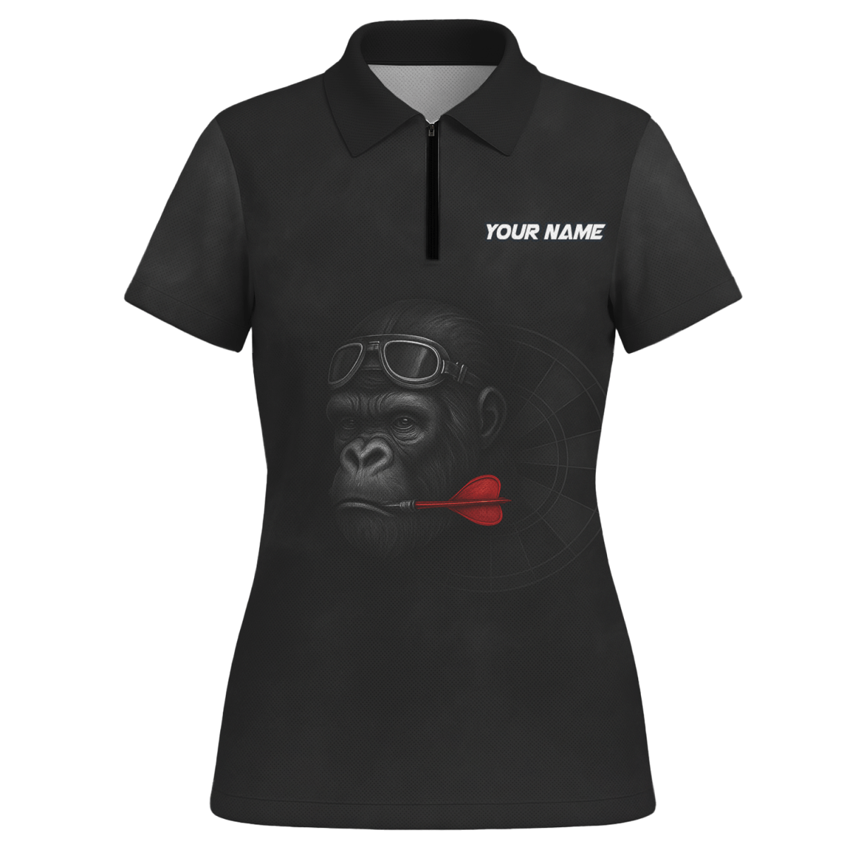 Damen Dart Poloshirt Trikot personalisiert - Gorilla Brille Roter Dart Teamname Schwarz - G7594 - Outfitsuche