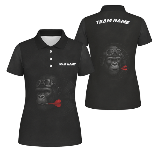 Damen Dart Poloshirt Trikot personalisiert - Gorilla Brille Roter Dart Teamname Schwarz - G7594 - Outfitsuche