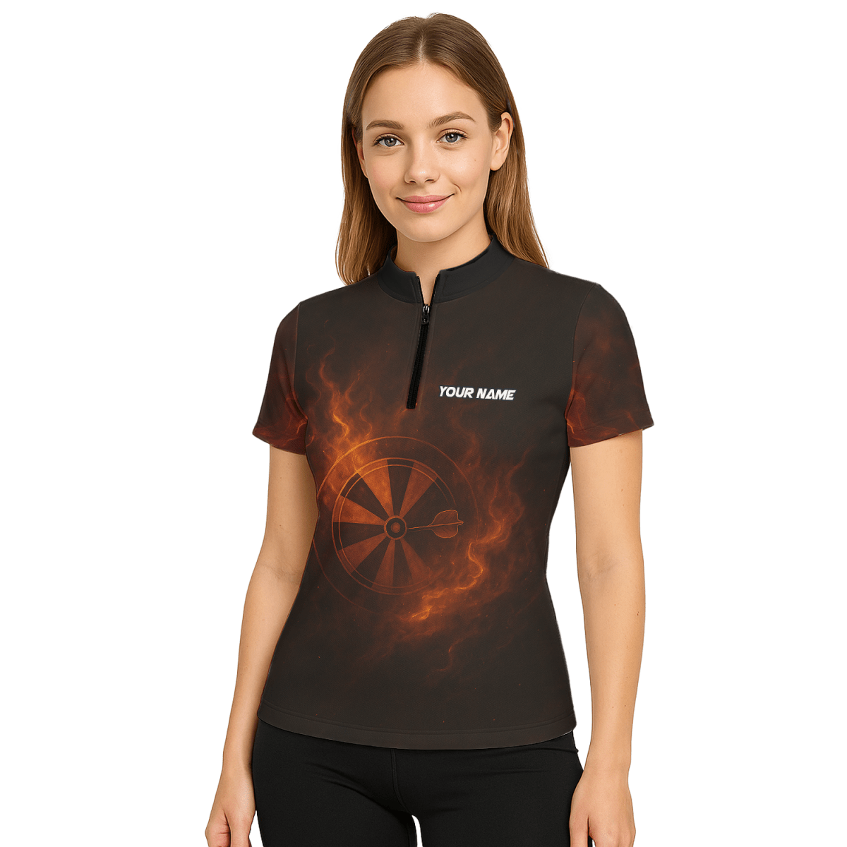 Damen Dart Trikot "Feuer Tiger" Schwarz Personalisiert mit Wunschname & Team D5503 - Outfitsuche