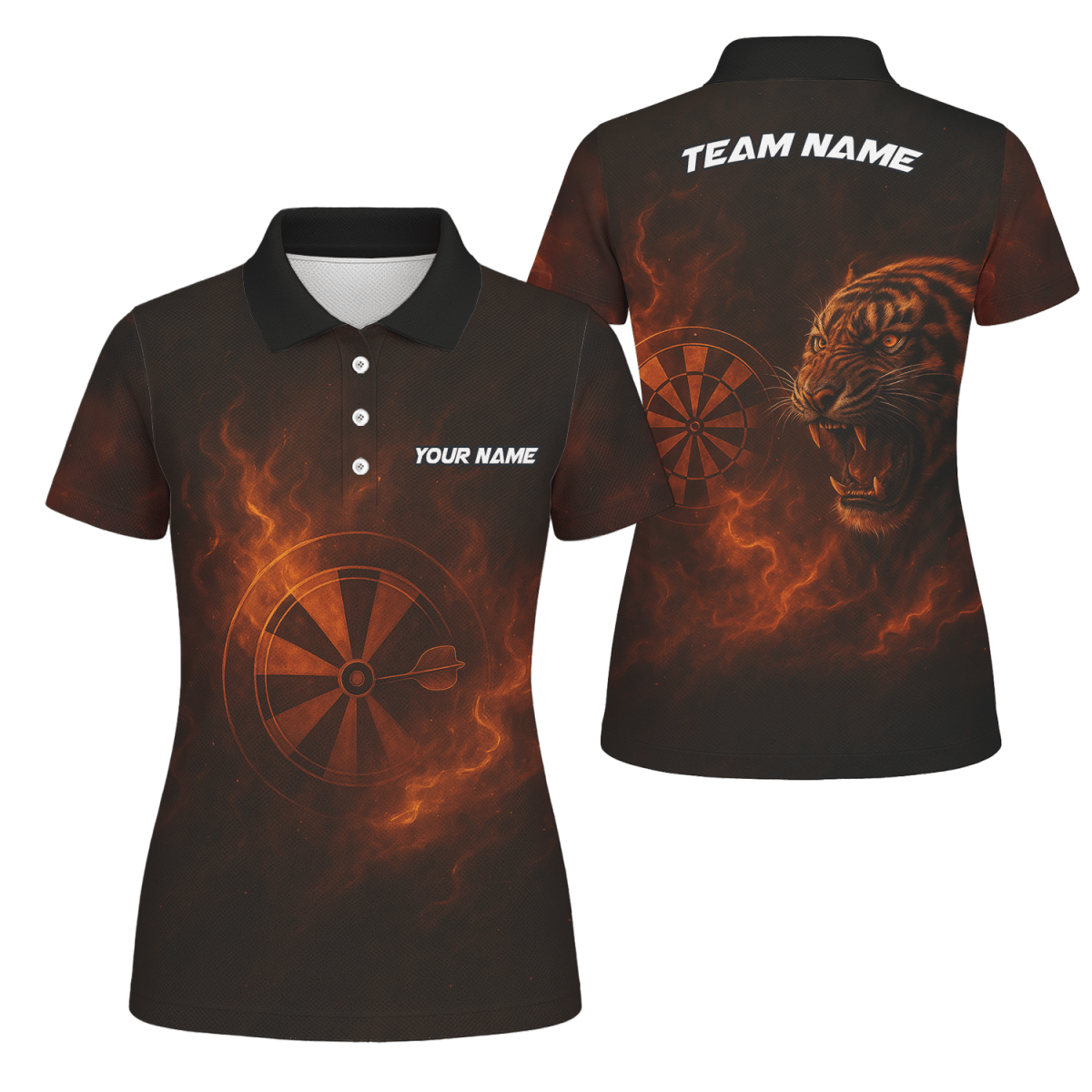 Damen Dart Trikot "Feuer Tiger" Schwarz Personalisiert mit Wunschname & Team D5503 - Outfitsuche
