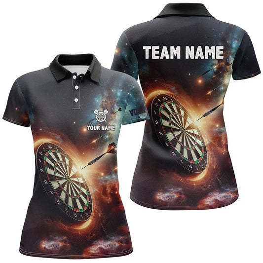 Damen Darts Polo Shirt mit Galaxy 3D-Druck | Personalisiertes Darts Shirt | Leichtes Material | Individuelle Dart Trikots | L1357 - Outfitsuche