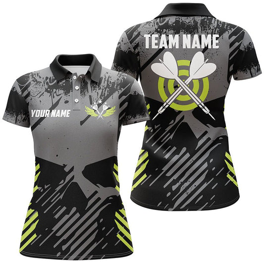 Damen Darts Polo Shirt mit individuellem Grau Skull Grunge Design - Perfektes Geschenk für Dartspieler T1233 - Outfitsuche