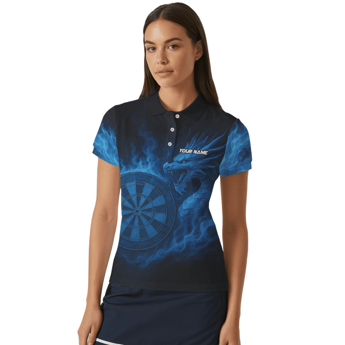 Damen Darts Polo - Shirt personalisierbar mit Wunschname / Wunschtext – Brüllender Tiger Motiv Schwarz - Orange M0703 - Outfitsuche
