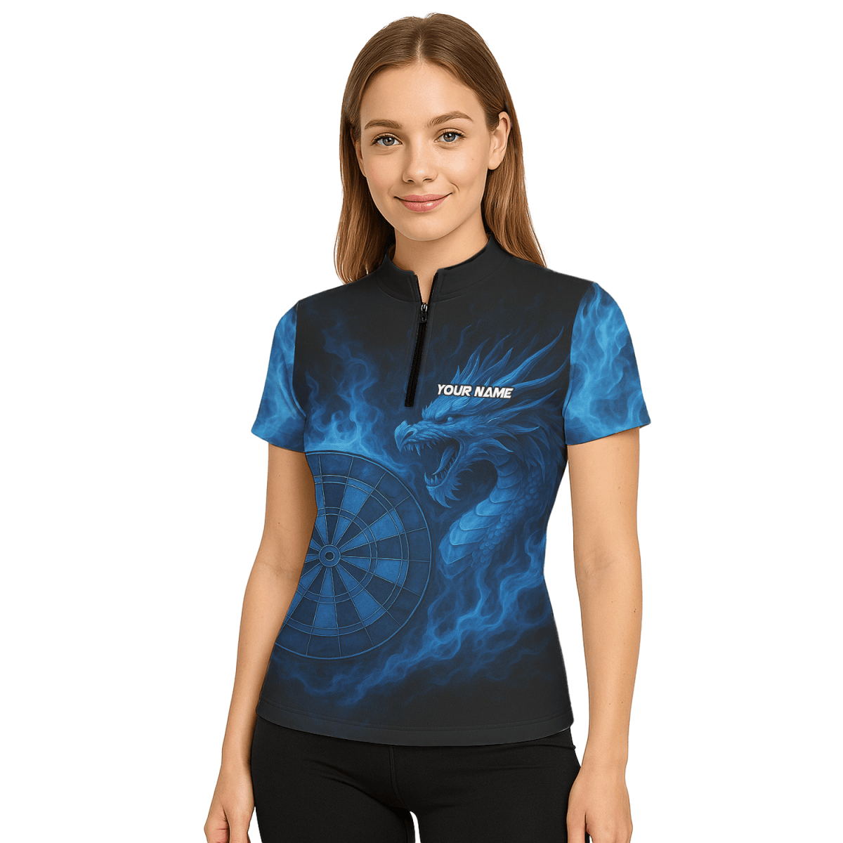 Damen Darts Polo - Shirt personalisierbar mit Wunschname / Wunschtext – Brüllender Tiger Motiv Schwarz - Orange M0703 - Outfitsuche